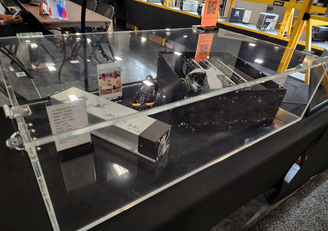 Two bitcoin miners in protective case. Avalon 1 (right) and Avalon 2 (left)